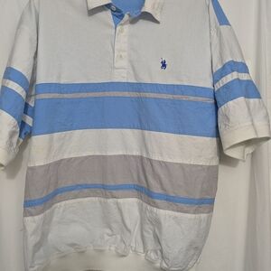Polo by Ralph Lauren Men's Blue and Gray Striped Shirt